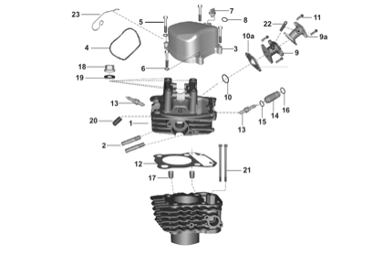 Bajaj exploded drawing, plate 7, Cylinder head