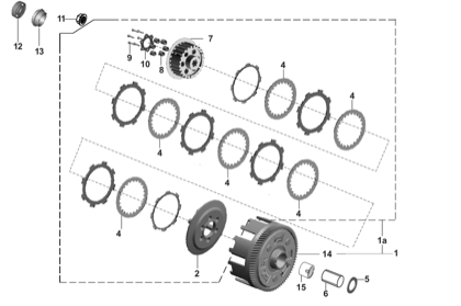 Bajaj exploded drawing, plate 15, Clutch, complete