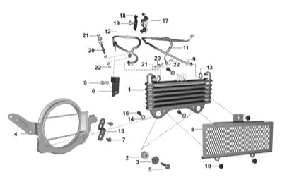 Bajaj exploded drawing, plate 30, Oil cooler