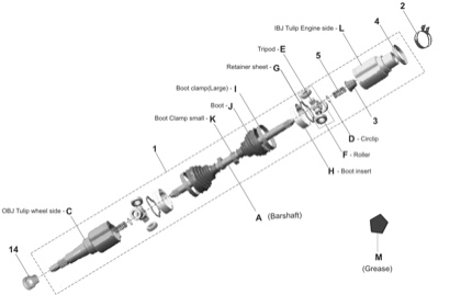 Bajaj exploded drawing, plate 31, CV shaft